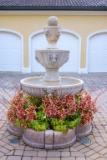 3 tier concrete fountain w/lions head and scalloped concrete base, Approx.