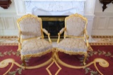 Pair (2)of Arm Chairs Louis XV Style Carved w/cut velvet upholstery, Approx