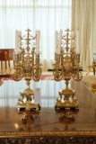 Pair (2) 19th Brass Candelabra w/pierce work on double pedestal base w/snuf