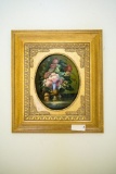 Oil on Canvas floral painting, covering a shallow key cabinet, Approx. 18