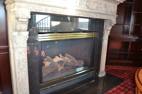 Fireplace Mantel, Concrete molded w/cherubs, w/Heat N Glow Gas Insert and B