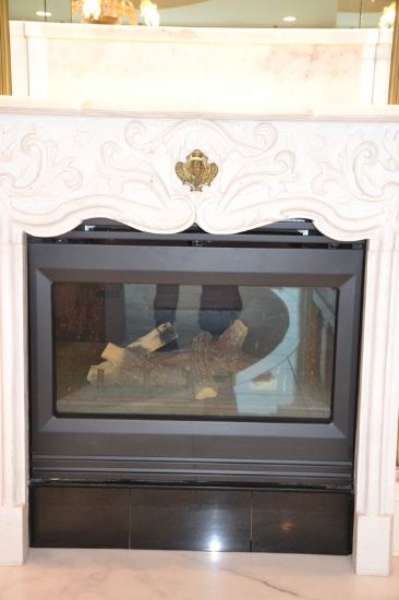 Small Marble Baroque Style Fireplace Mantel w/bronze medallion with Gas Ins