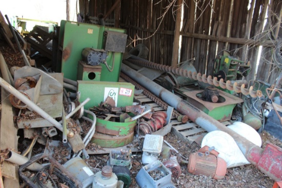 Contents of lower barn shed to include augers, electric motors, fans, and m