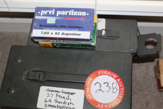 Various European service rounds (6.5 Swiss, 7.5 Argentine, 8mm Austrian, 7.