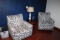2 Upholstered Matching Arm Chairs, Round End Table, Wooden Coat Rack & Lamp