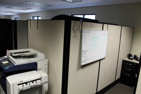 Three Cubicle Workstations & Contents (desks, chairs, hutches, office suppl