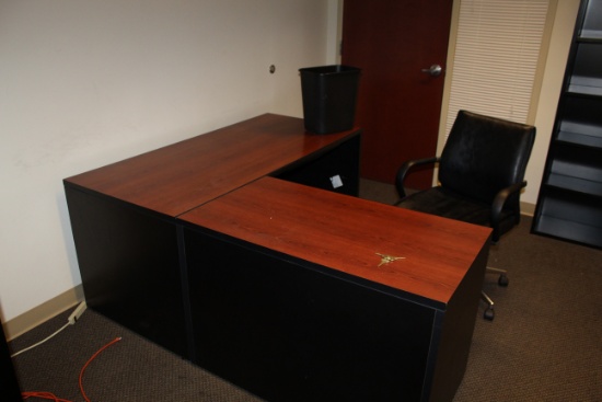 Contents of Office - Desk, Desk Chair Metal Filing Cabinet, Metal Bookshelf