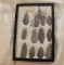 Framed Under Glass Indian Arrowhead Shadow Box, 16 Arrowheads, 12.25