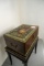 Leather Covered Decorative Wooden Box With Hand Painted Top And Black Lacqu