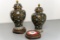 Pair Of Hand Painted Brass Urns With Wooden Stands - 12