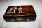 Decorative Oriental Jewelry Box With Brass Hardware & Inlaid Black Enamel,