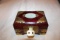 Decorative Wooden Box With Brass & Stone Inlays, Hinged Lid With Lock & Key