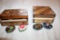 Two Hand Painted Wooden Engraved Boxes, One Containing Wooden Eggs, One 7