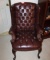 Pair Of Bonded Leather Wooden Side Arm Chairs, Wingback