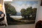 Unframed Original Painting By R. Green, River Scene With Trees In Foregroun
