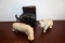 Two Stone Carvings, One Hippo, One Elephant Plus One Wooden Elephant Booken
