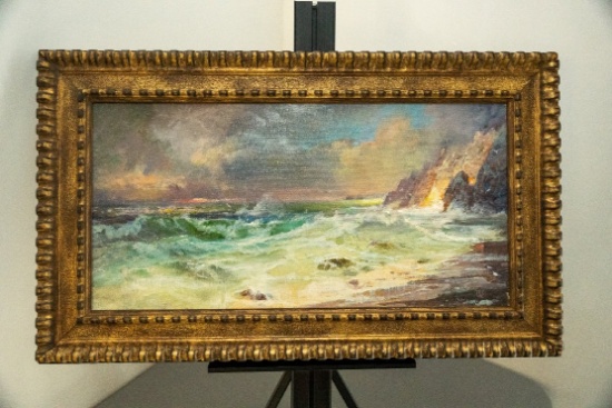 Framed Original Painting On Canvas, Signed M, 29" X 17"