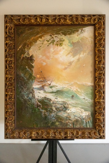 Framed Original Oil On Canvas, Anatoly Melnikov, "ship At Sea In A Storm",