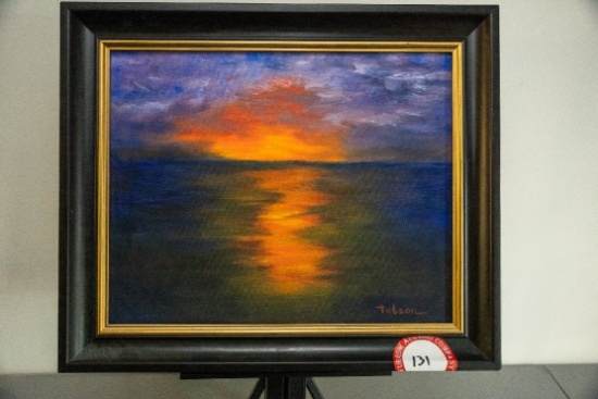 Framed Original Painting, Signed By Tolson, Sunset Over Water Scene, 24.5"