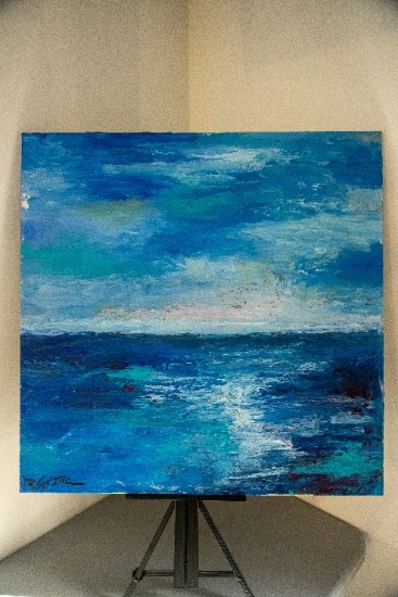 Unframed Stretched Canvas Original Painting By Richard Green, Ocean Scene,