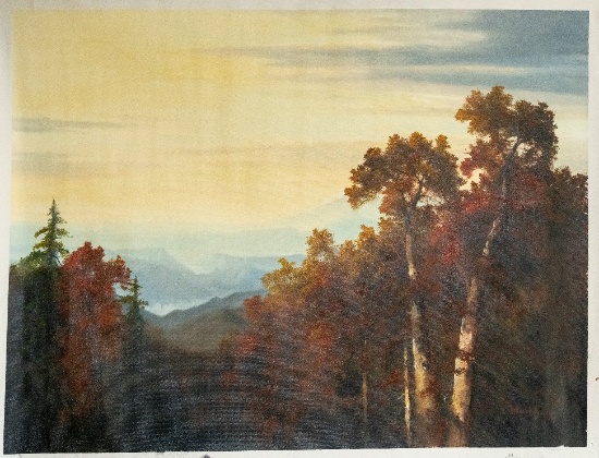Unframed Ron Williams Original Painting, Mountain Valley Scene, 31" X 41.5"