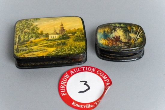 Two Russian Hand Painted & Enameled Metal Boxes