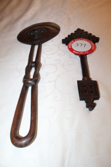 Two Wooden Hand Carved African Wall Plaques, One 21" X 7", One 14" X 5.25"
