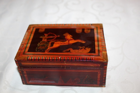 Decorative, Hand Painted, Inlaid Box, 5" L X 3.5" W X 2.25" H
