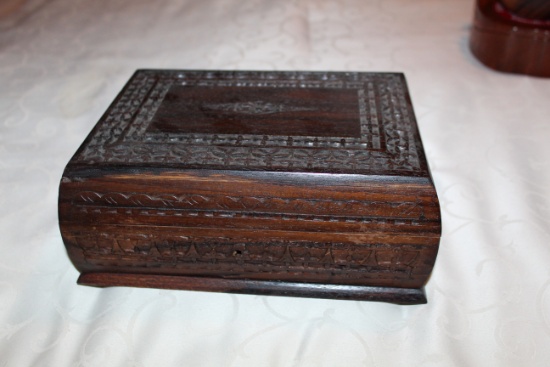 Decorative Wooden Jewelry Box With Removable Wooden Tray, 9.25" L X 7" W X