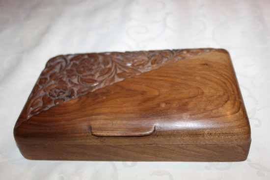Decorative Wooden Engraved Box With Rounded Engraved Top, 8" L X 5" W X 1.7