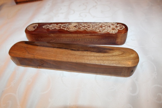 Two Oblong Wooden Boxes, From Uzbekistan, 9.25" L X 1.75" W X 1.25" H Each