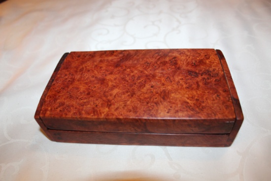 One Small Decorative Box (possibly Burled Walnut), Hinged Lid, 6.75" L X 3.