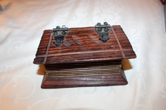 Decorative Wooden Box Shaped Like A Book From Luxemburg, 6" L X 4.5" W X 2.
