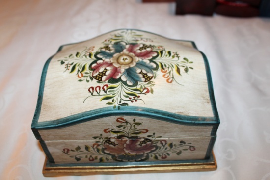 Hand Painted Decorative Box From Peru, Hinged Lid, 7.75" L X 6.25" W X 4" H