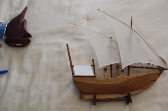 Decorative Wooden Sailing Ship, Oriental, 16.5" L X 16.5" H