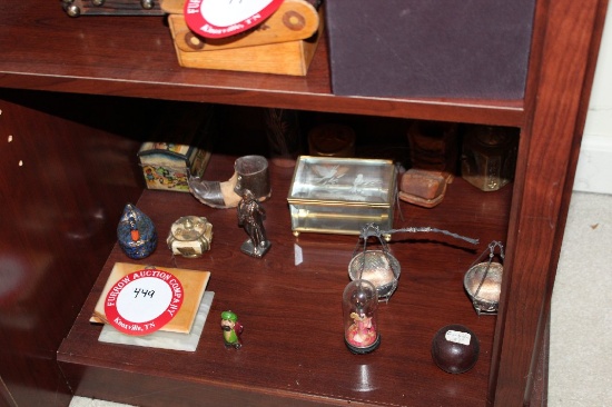 Contents Of Shelf, Assorted Decorative Wooden Boxes & Figurines