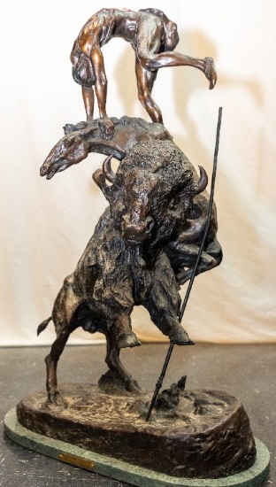 Buffalo Horse By Frederic Remington, Bronze With Marble Base, 33" H X 19"