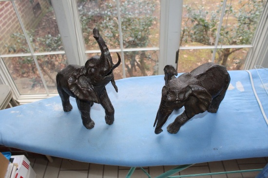 Pair Of Cast Bronze Elephants, One 11" L X 13" H, One 11" L X 8" H