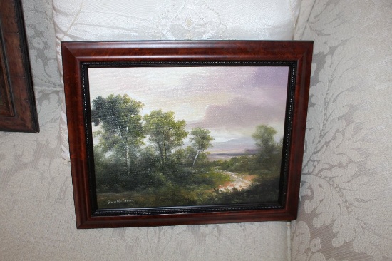 Framed Original Painting By Ron Williams On Canvas, Coastal Scene, 13" X 15