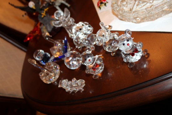 Ten Decorative Glass Figurines & One Clear Glass Ash Tray