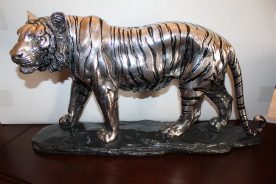 Saavedra Metal Tiger Sculpture, An-50 Tigre De Bengala Grande, Silver Plate