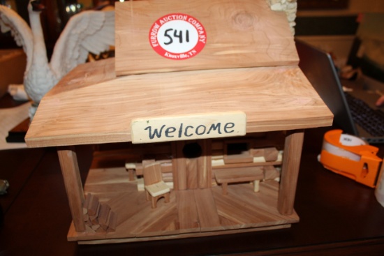 Cedar Wood Log Cabin Model, 15" W X 12.5" D X 15.75" H