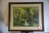 Framed Ron Williams Print, Spring Reflections On Forested Pond, Dated 5-8-1