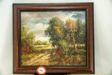 Framed Original Painting By M Poole, Landscape Scene, 29.5