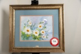Framed Under Glass Original Painting, Edna Sterling, Daisy Scene, 22.25
