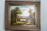 Framed Original Painting, Unsigned, Landscape Scene, 28.25