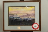 Framed Under Glass K L Brown Original, Dated 1988, Mountain Scene, 20.25
