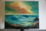 Unframed Stretched Canvas Original Painting By Richard Green, Ocean Scene,