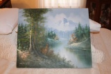 Unframed Stretched Canvas Original Painting By Hilton, Rocky Mountain Strea