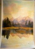 Unframed Ron Williams Original Painting, Mountain Lake With Reflection, 50